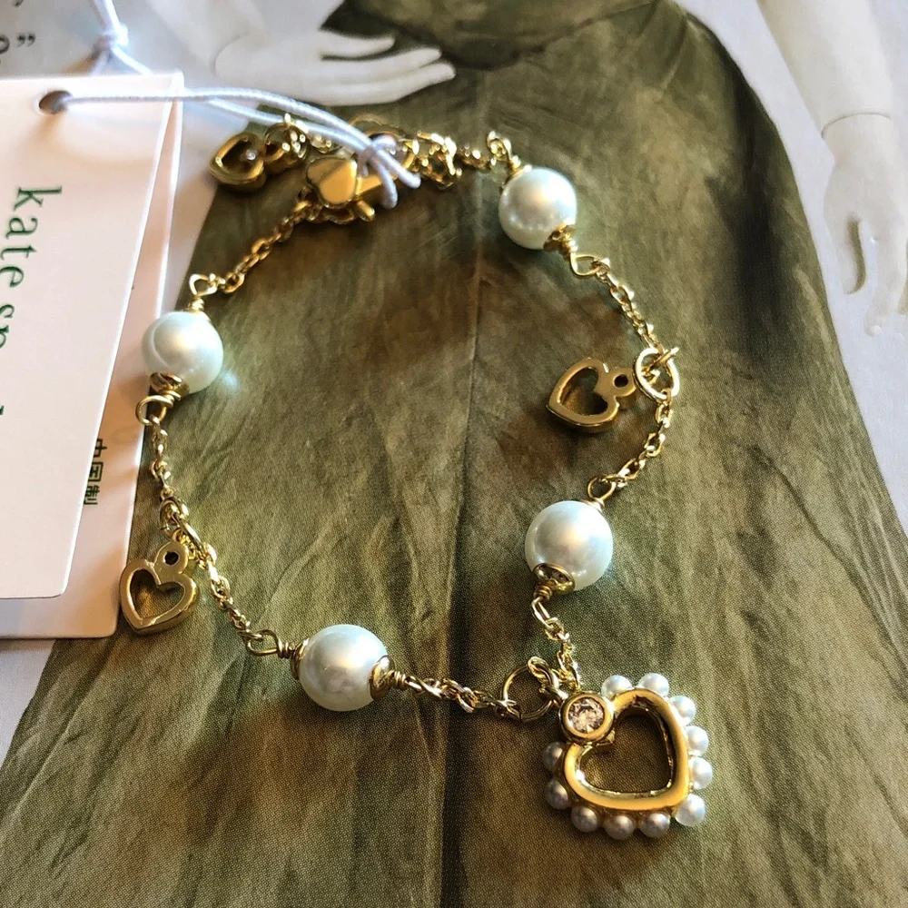 Authentic New with tag. kate spade Gold Pearl Bracelet with Heart Charm - Picture 8 of 8
